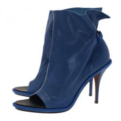 Pre Owned Balenciaga Blue Leather Glove Ankle Boots Size 40
