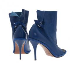 Pre Owned Balenciaga Blue Leather Glove Ankle Boots Size 40