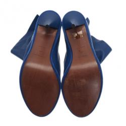 Pre Owned Balenciaga Blue Leather Glove Ankle Boots Size 40