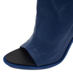 Pre Owned Balenciaga Blue Leather Glove Ankle Boots Size 40