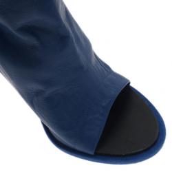 Pre Owned Balenciaga Blue Leather Glove Ankle Boots Size 40