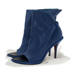 Pre Owned Balenciaga Blue Leather Glove Ankle Boots Size 40