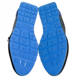 Pre Owned Balenciaga Blue/Black Stretch Fabric, Leather And Nubuck Race Runner Sneakers Size 47
