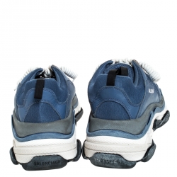 Pre Owned Balenciaga Blue/White Mesh, Nubuck And Leather Triple S Sneakers Size 45
