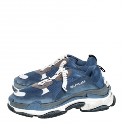 Pre Owned Balenciaga Blue/White Mesh, Nubuck And Leather Triple S Sneakers Size 45