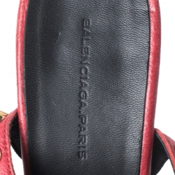 Pre Owned Balenciaga Red Leather Arena Studded Gladiator Wedge Sandals Size 38