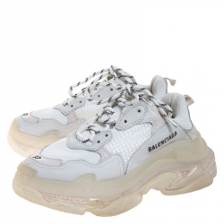 مملوكة مسبقًا Balenciaga White Mesh, Nubuck And Leather Triple S Platform Sneakers Size 37