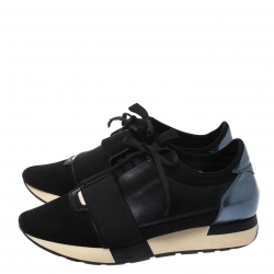 مملوكة مسبقًا حذاء رياضي بالنسياغا ريس رانر سويدي وشبك وجلد أسود مقاس 39