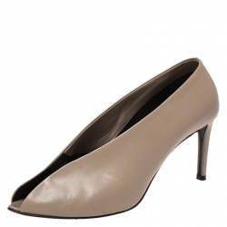 Pre Owned Balenciaga Beige Leather Split Vamp Open Toe Booties Size 38.5