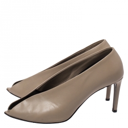 Pre Owned Balenciaga Beige Leather Split Vamp Open Toe Booties Size 38.5