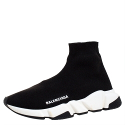 Balenciaga Black Knit Fabric Speed Trainer Sneakers Size 38