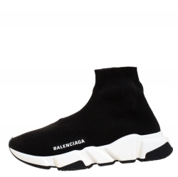 Balenciaga Black Knit Fabric Speed Trainer Sneakers Size 38