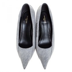 Pre Owned حذاء كعب عالي بالنسياغا قماش رصاصي مقدمة مدببة مق اس 37.5