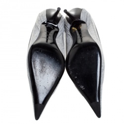 Pre Owned حذاء كعب عالي بالنسياغا قماش رصاصي مقدمة مدببة مقاس 37.5