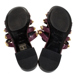 Pre Owned Balenciaga Burgundy Leather Arena Flat Slides Size 39