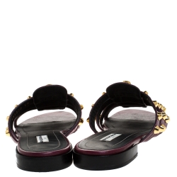 Pre Owned Balenciaga Burgundy Leather Arena Flat Slides Size 39