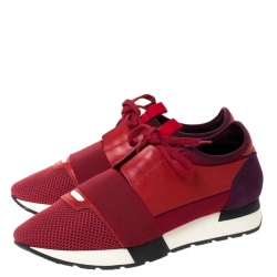 مملوكة مسبقًا Balenciaga Red Mesh, Leather And Suede Race Runners Sneakers Size 40