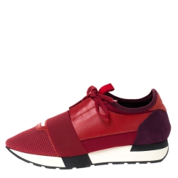 مملوكة مسبقًا Balenciaga Red Mesh, Leather And Suede Race Runners Sneakers Size 40