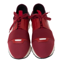 مملوكة مسبقًا Balenciaga Red Mesh, Leather And Suede Race Runners Sneakers Size 40