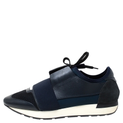 مملوكة مسبقًا Balenciaga Black Leather, Mesh And Suede Race Runner Sneakers Size 41