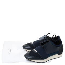 مملوكة مسبقًا Balenciaga Black Leather, Mesh And Suede Race Runner Sneakers Size 41