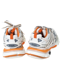 مملوكة مسبقًا حذاء تراك تراينرز بالنسياغا شبك وجلد برتقالي / أبيض مقاس 38