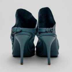 Pre Owned Balenciaga Blue Leather Open Toe Glove Slingback Sandals Size 39.5
