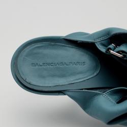 Pre Owned Balenciaga Blue Leather Open Toe Glove Slingback Sandals Size 39.5