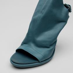 Pre Owned Balenciaga Blue Leather Open Toe Glove Slingback Sandals Size 39.5