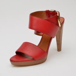 Pre Owned Balenciaga Red Leather Buckle Strap Sandals Size 39