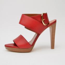 Pre Owned Balenciaga Red Leather Buckle Strap Sandals Size 39