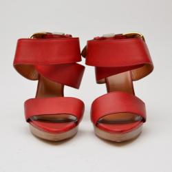 Pre Owned Balenciaga Red Leather Buckle Strap Sandals Size 39
