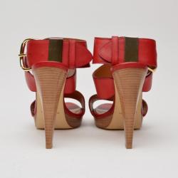 Pre Owned Balenciaga Red Leather Buckle Strap Sandals Size 39