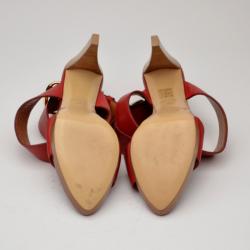Pre Owned Balenciaga Red Leather Buckle Strap Sandals Size 39