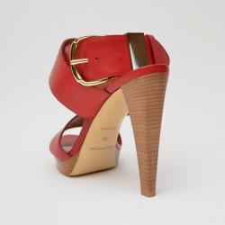 Pre Owned Balenciaga Red Leather Buckle Strap Sandals Size 39