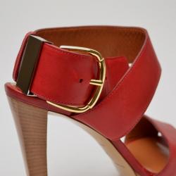 Pre Owned Balenciaga Red Leather Buckle Strap Sandals Size 39