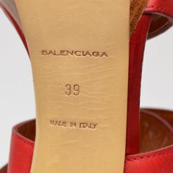 Pre Owned Balenciaga Red Leather Buckle Strap Sandals Size 39
