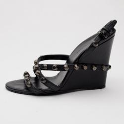 Pre Owned Balenciaga Black Studded Wedges Size 38.5