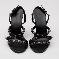Pre Owned Balenciaga Black Studded Wedges Size 38.5