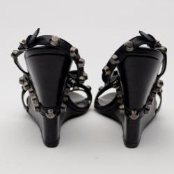 Pre Owned Balenciaga Black Studded Wedges Size 38.5