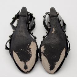 Pre Owned Balenciaga Black Studded Wedges Size 38.5