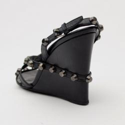 Pre Owned Balenciaga Black Studded Wedges Size 38.5