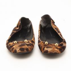 Pre Owned Balenciaga Leopard Print Pony Hair Flats Size 37.5