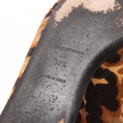 Pre Owned Balenciaga Leopard Print Pony Hair Flats Size 37.5
