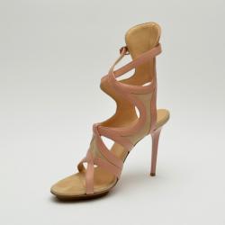Pre Owned Balenciaga Suede & Leather Ankle Wrap Sandals Size 38