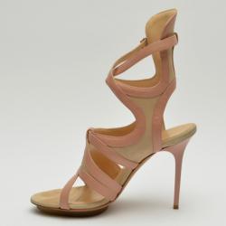 Pre Owned Balenciaga Suede & Leather Ankle Wrap Sandals Size 38