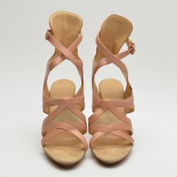 Pre Owned Balenciaga Suede & Leather Ankle Wrap Sandals Size 38