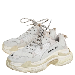 مملوكة مسبقًا Balenciaga White/Grey Leather And Mesh Triple S Low Top Sneakers Size 38