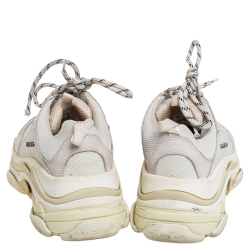 مملوكة مسبقًا Balenciaga White/Grey Leather And Mesh Triple S Low Top Sneakers Size 38