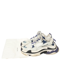 مملوكة مسبقًا Balenciaga White/Blue Leather and Mesh Triple S Clear Sole Sneakers Size EU 38
